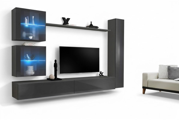 Luxe Ensemble mural complet gris Ensemble de meubles de designer Mobilier Buffet Moderne