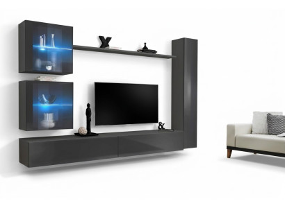 Luxe Ensemble mural complet gris Ensemble de meubles de designer Mobilier Buffet Moderne