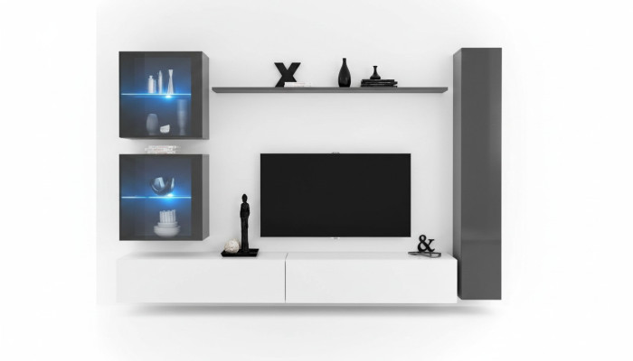 Unité murale design Meuble TV moderne Buffet bas Mobilier de salon Gris Bahut