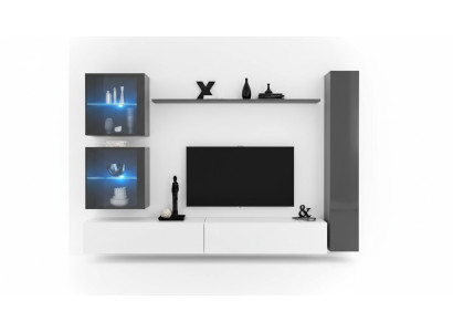 Unité murale design Meuble TV moderne Buffet bas Mobilier de salon Gris Bahut