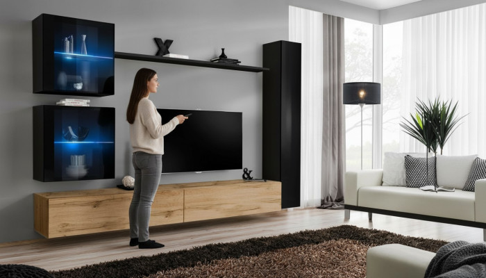 Luxe Noir 3x Armoire murale Ensemble de meuble télé design moderne 6pcs neuf