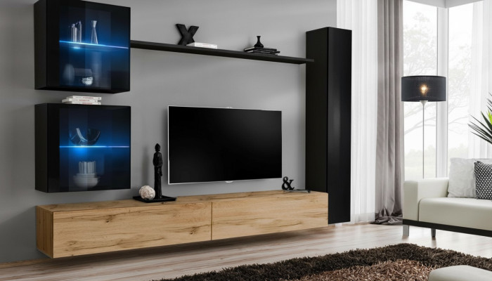 Luxe Noir 3x Armoire murale Ensemble de meuble télé design moderne 6pcs neuf