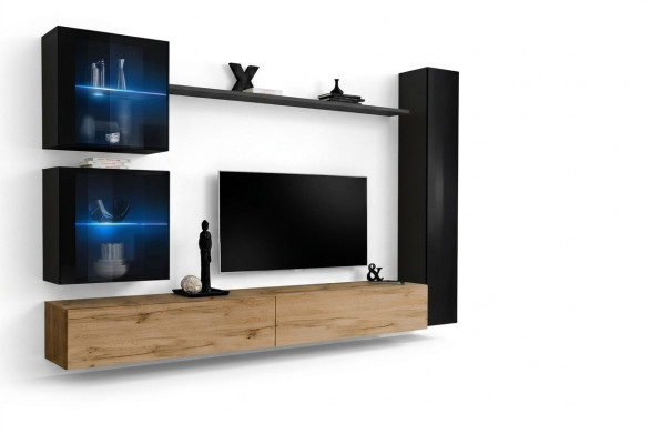Luxe Noir 3x Armoire murale Ensemble de meuble télé design moderne 6pcs neuf
