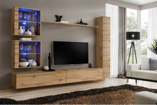 Unité murale marron Armoire suspendue Designer TV Lowboard Étagère Ameublement Moderne