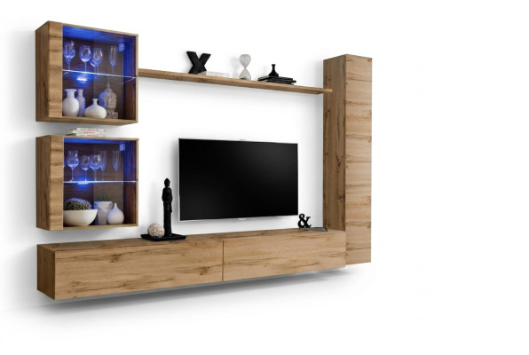 Unité murale marron Armoire suspendue Designer TV Lowboard Étagère Ameublement Moderne