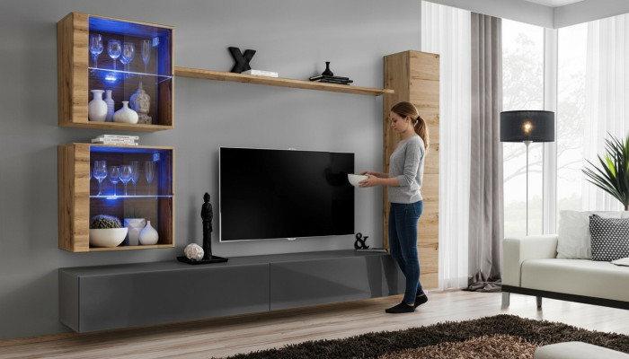 Meuble mural de salon de luxe marron 3x armoire murale TV buffet bas Mobilier