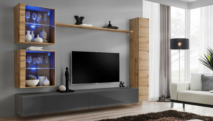 Meuble mural de salon de luxe marron 3x armoire murale TV buffet bas Mobilier