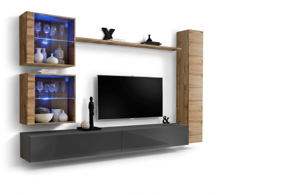 Meuble mural de salon de luxe marron 3x armoire murale TV buffet bas Mobilier