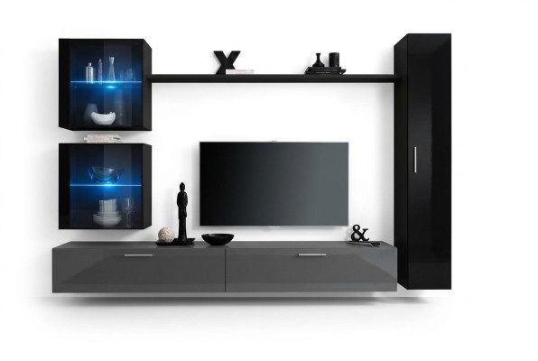 Luxury Set Designer Wall unit Black Furnishings 3x wall cabinet TV lowboard  Ensemble de mur de concepteur de luxe Meubles noirs 3x armoire murale Meuble TV bas