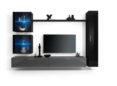Luxury Set Designer Wall unit Black Furnishings 3x wall cabinet TV lowboard  Ensemble de mur de concepteur de luxe Meubles noirs 3x armoire murale Meuble TV bas