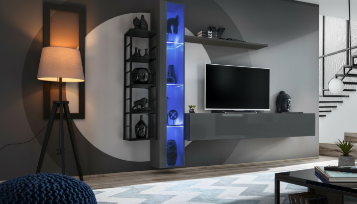 Style de design d'ameublement d'unité murale moderne Salon TV Lowboard Vitrine murale