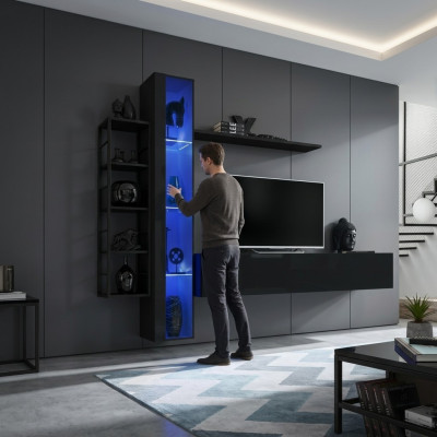 Unité murale Black Designer TV Lowboard Mobilier de salon Mobilier Complet et Buffet