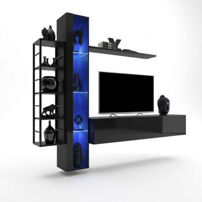 Unité murale Black Designer TV Lowboard Mobilier de salon Mobilier Complet et Buffet