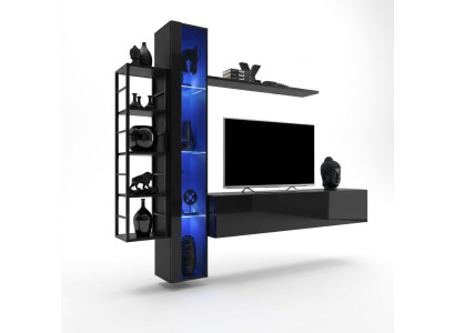 Unité murale Black Designer TV Lowboard Mobilier de salon Mobilier Complet et Buffet