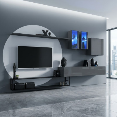 Mobilier de salon Ensemble complet 6 pièces Unité murale Design de luxe Buffet