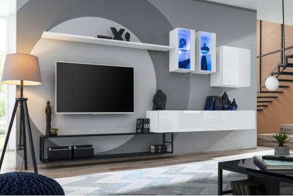 Unité murale complète Designer Meubles de luxe pour salon Blanc TV Buffet bas Buffet