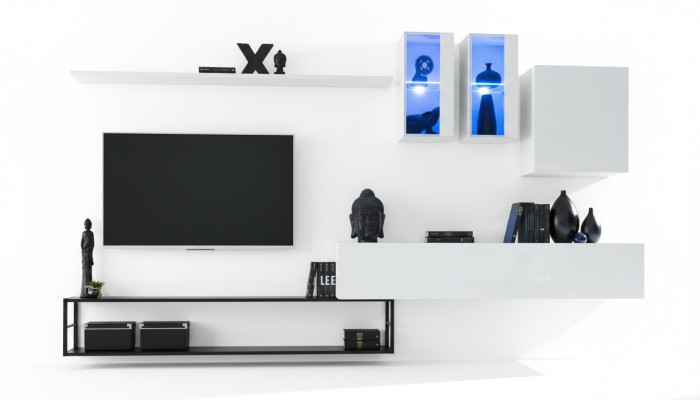 Unité murale complète Designer Meubles de luxe pour salon Blanc TV Buffet bas Buffet