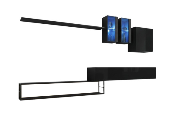Ensemble mural de designer Noir Moderne Luxueux Support TV en Bois Meubles Ameublement Suite