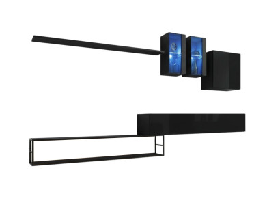 Ensemble mural de designer Noir Moderne Luxueux Support TV en Bois Meubles Ameublement Suite