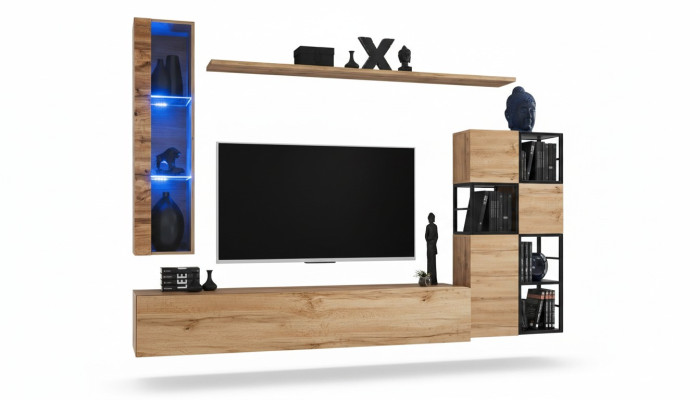 Meubles en bois Marron Design Unité murale Stand de télévision Ameublement Mobilier de salon Ensemble