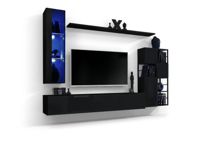Suite Salon Unité murale 250 cm Noir Mobilier Mobilier en bois Armoire murale