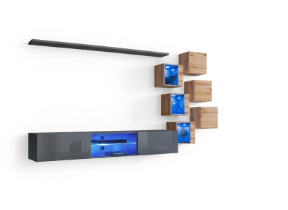 Ensemble de 8 pièces, unité murale de designer en gris, mobilier en bois, nouvelle armoire murale.