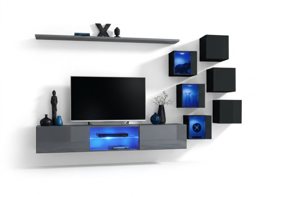 Définir les meubles en bois de sideboard de basse de télévision d'unité murale d'ameublement grise moderne