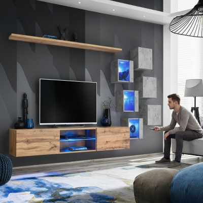 Meuble mural moderne Unité murale Étagères murales de luxe Buffet téléviseur Meuble bas Mural