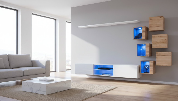 nouvel ensemble complet de 8 pièces de mobilier mural de luxe buffet télé bas meuble mural étagères