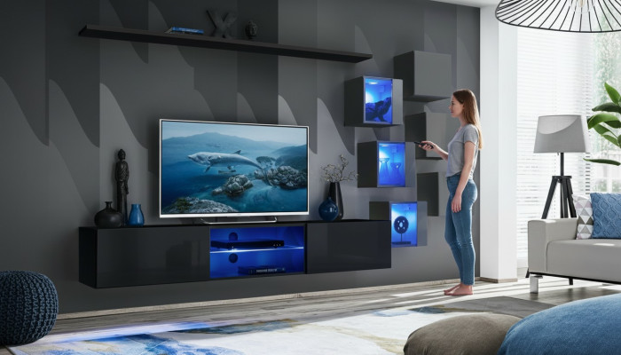 Meuble TV design suite de luxe moderne avec étagères complètes