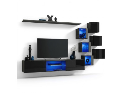 Ensemble murale complet en noir de luxe avec meubles en bois design - Armoire murale moderne