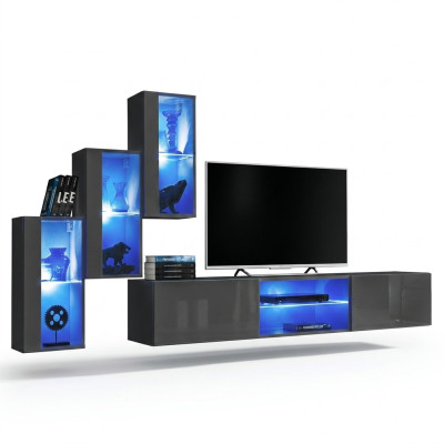 Suite Ensemble de 4 pièces, unité murale, buffet de luxe design, banc de télévision, meuble bas en bois