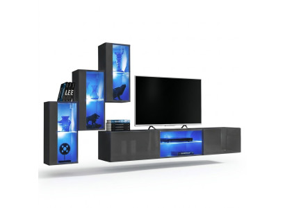 Suite Ensemble de 4 pièces, unité murale, buffet de luxe design, banc de télévision, meuble bas en bois