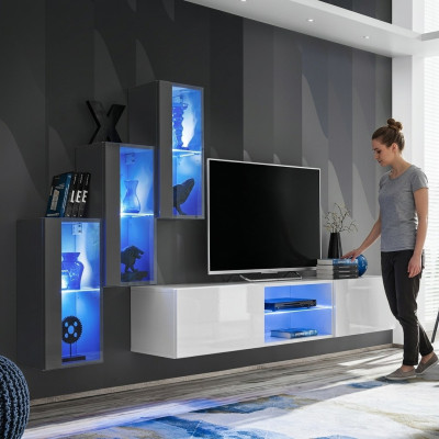 Concepteur de meubles de luxe Unite murale TV meuble bas 3x armoire murale buffet meubles en bois