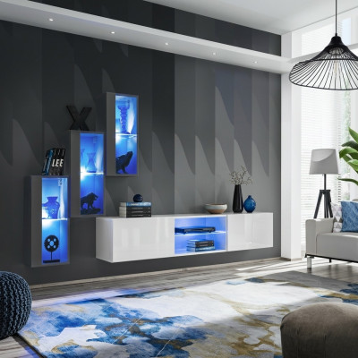 Concepteur de meubles de luxe Unite murale TV meuble bas 3x armoire murale buffet meubles en bois