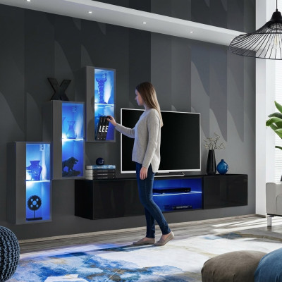 Unité murale Mobilier de salon Armoire murale en bois Buffet Meuble TV bas Suite de luxe