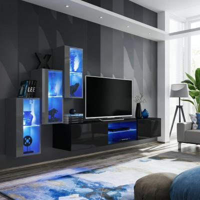 Unité murale Mobilier de salon Armoire murale en bois Buffet Meuble TV bas Suite de luxe