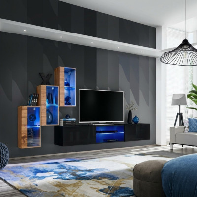 Salon de meubles nouvelle unité murale 210 cm 3x armoire murale Aménagement de luxe des étagères murales
