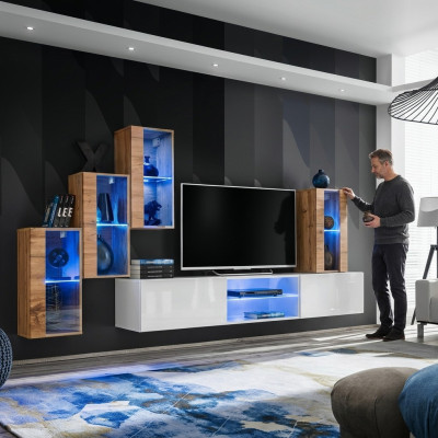 3x armoire murale Mobilier de salon Unité murale 210 cm Mobilier de luxe Meuble TV bas