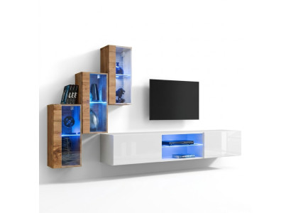 3x armoire murale Mobilier de salon Unité murale 210 cm Mobilier de luxe Meuble TV bas