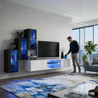 Nouvelle unité murale noire 3x armoire murale Mobilier TV meuble bas Moderne Ensemble