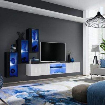 Nouvelle unité murale noire 3x armoire murale Mobilier TV meuble bas Moderne Ensemble
