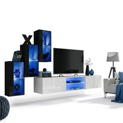 Nouvelle unité murale noire 3x armoire murale Mobilier TV meuble bas Moderne Ensemble