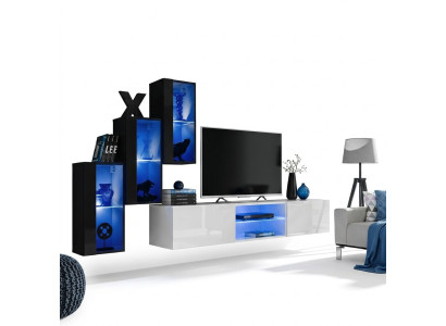 Nouvelle unité murale noire 3x armoire murale Mobilier TV meuble bas Moderne Ensemble