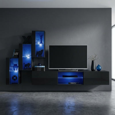 Meuble mural de luxe 3x Meubles d'ameublement Mobilier de salon Étagères murales noires