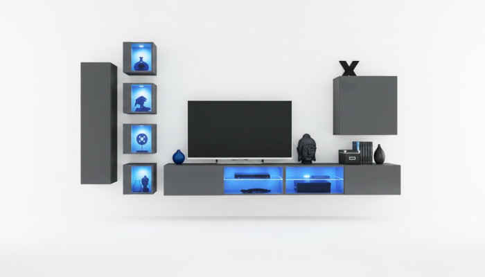 Unité murale Luxe 3x Meuble Meubles Mobilier de salon Étagères noires