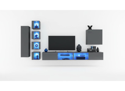 Unité murale Luxe 3x Meuble Meubles Mobilier de salon Étagères noires