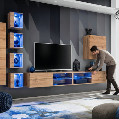 Suite Set Ensemble mural Armoire murale Étagères murales Buffet en bois Meuble TV Bas nouveau