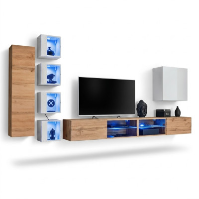 Mobilier design moderne Étagères murales Meuble TV Buffet bas Armoire murale Penderie suspendue Mobilier en bois