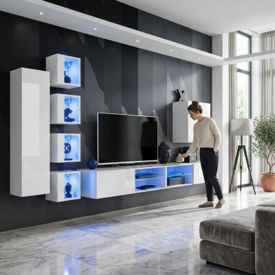 Unité murale moderne, armoire suspendue, meuble TV design, meuble bas mural, armoire en bois, nouveau mobilier